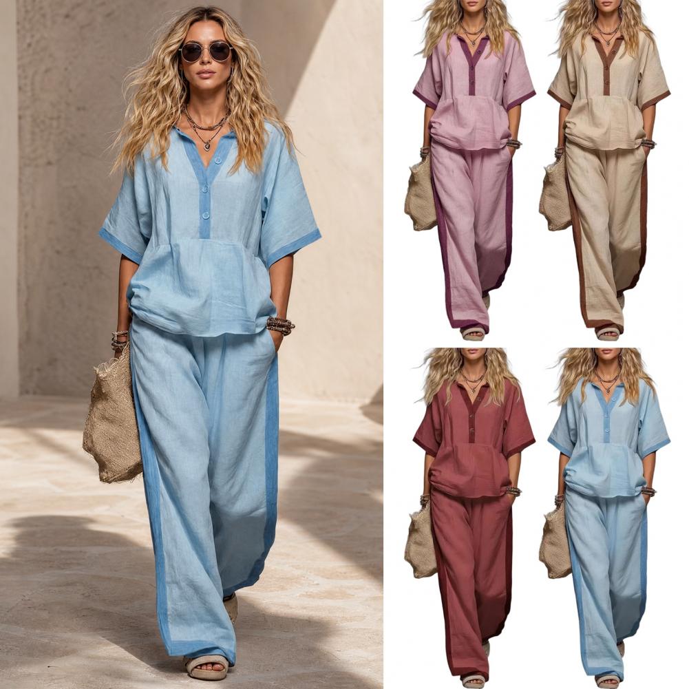 Damski zestaw z bawełny i lnu, – Linen Pant Wide recenzja i cena