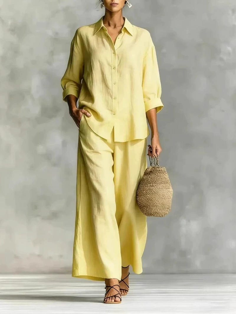 Damski nowy zestaw: koszula z  – Linen Pant Wide recenzja i cena