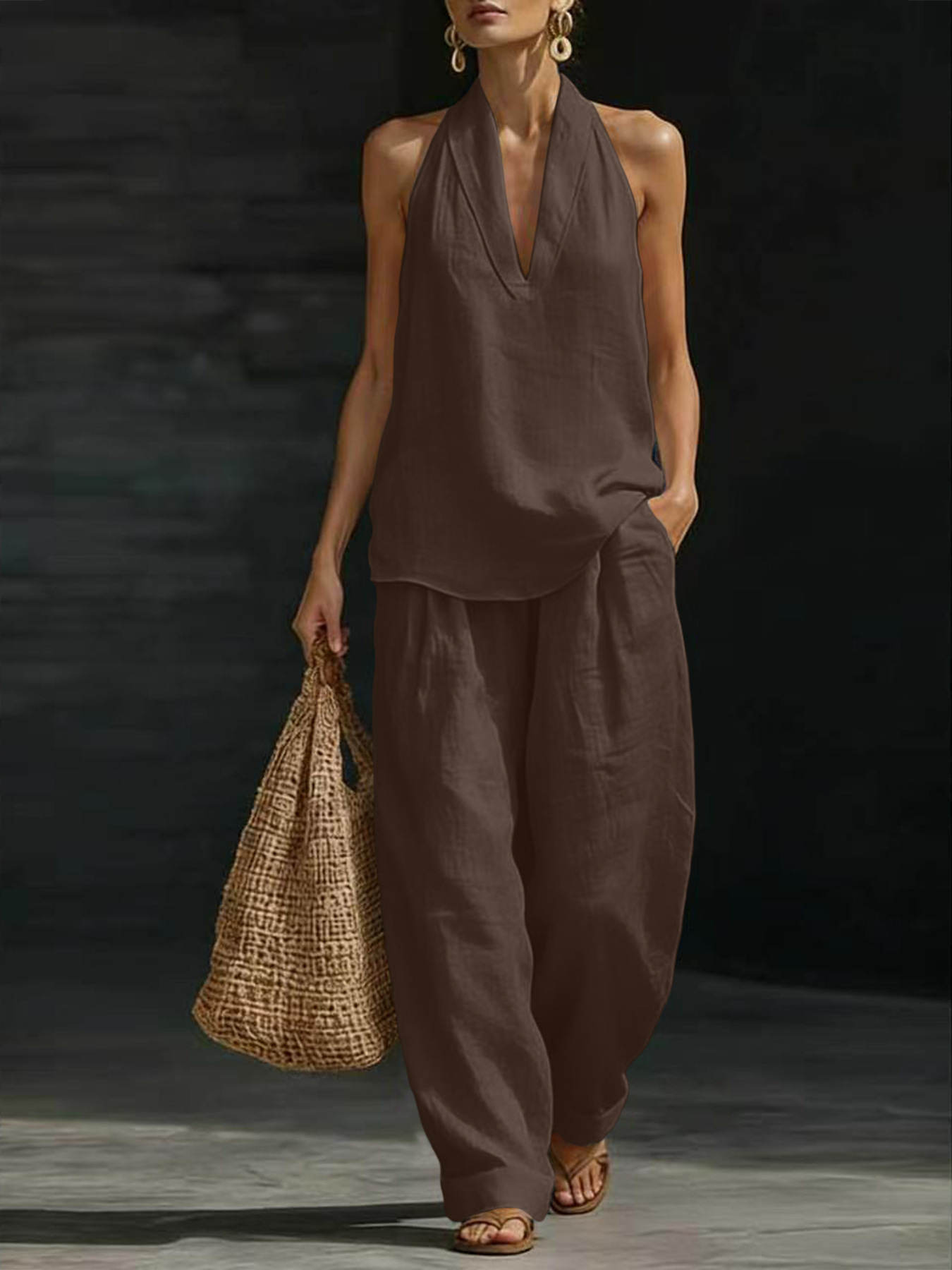 Damski lniany komplet dwuczęśc – Linen Pant Wide recenzja i cena