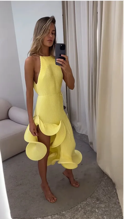 Elegancka żółta sukienka maxi  – Maxi Dress Halter recenzja i cena